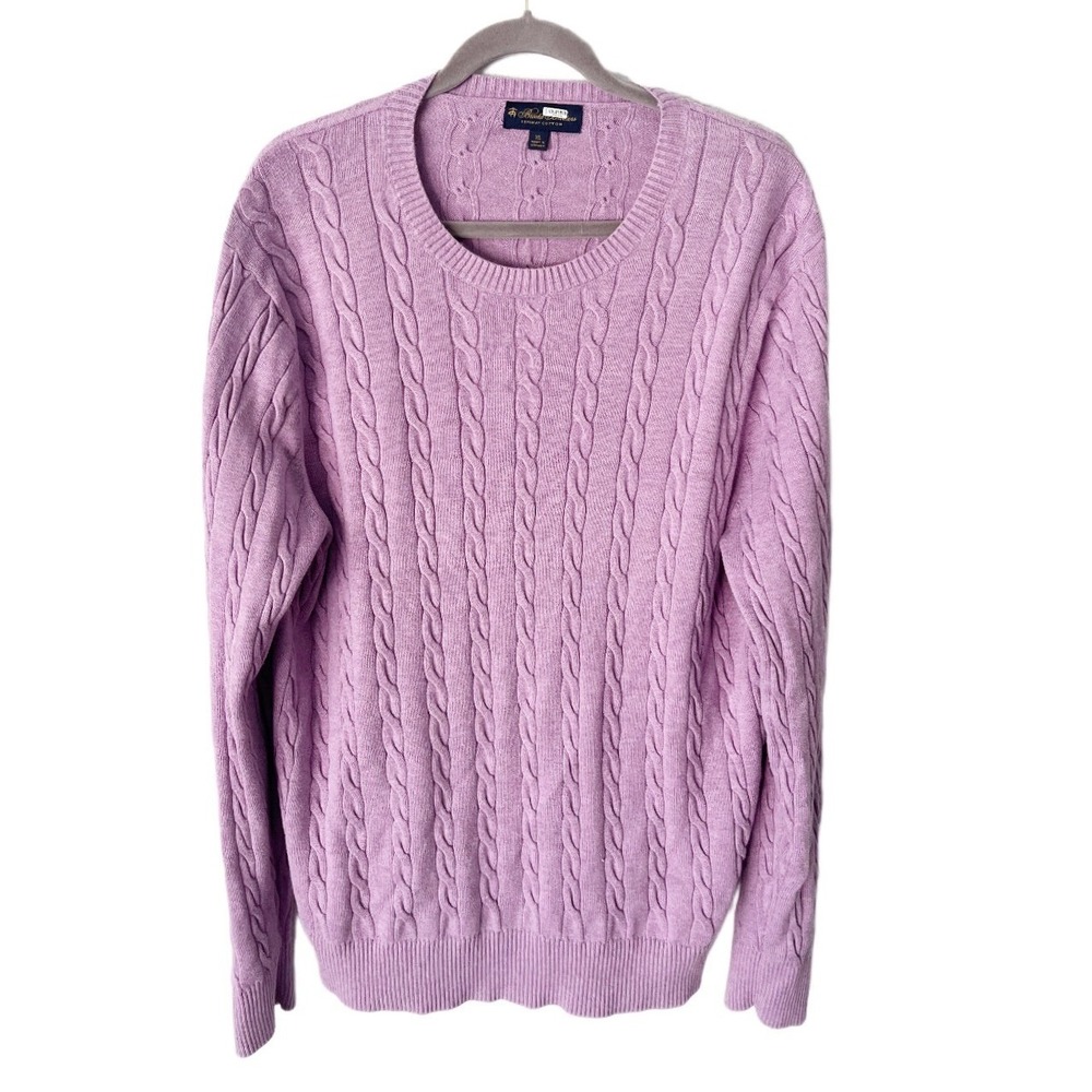 Brooks Brothers Mens Supima Cotton Cable Knit Sweater Lavender Purple XL